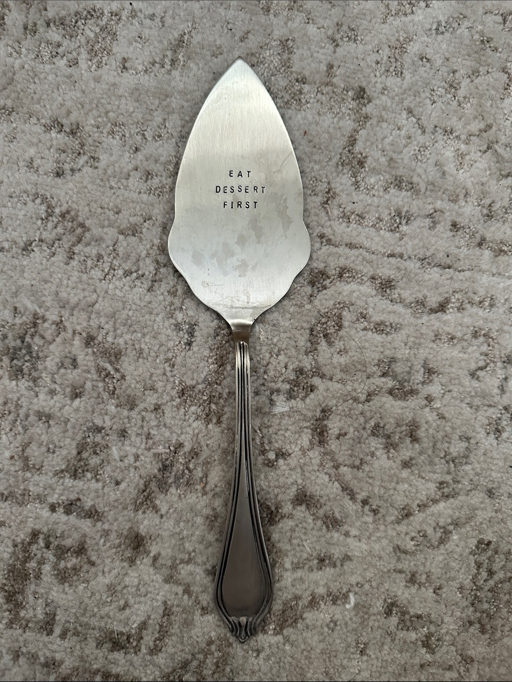 Rae Dunn- Stainless Steel Cake Server - 'Eat Dessert First' - Silver